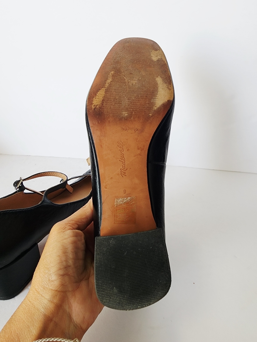 Madewell The Nettie Heeled Mary Jane Black Leather Heels Size 9 - Picture 8 of 9